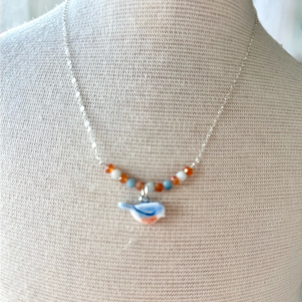 Silver and Blue Bird Pendant Necklace